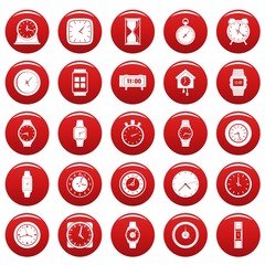 Time and clock icons set. Simple illustration of 25 time clock vector icons red isolated