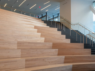 Wooden auditorium steps in a modern stage area