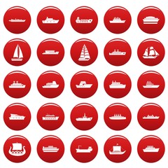 Boat icons set. Simple illustration of 25 boat vector icons red isolated