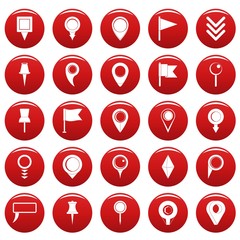 Map pointer icons set. Simple illustration of 25 map pointer vector icons red isolated