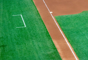 Third base and coach box of a baseball diamond