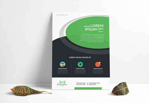 Flyer Layout with Green Accent Graphics