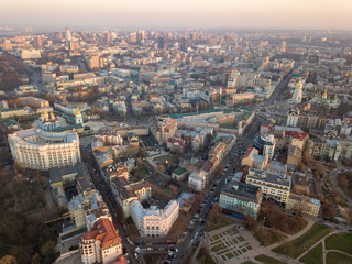 Fototapeta na wymiar Ministry of Internal Affairs, Sofievskaya square and St. Michael's Cathedral, the city center and Vladimirsky Proyezd in the city of Kyiv