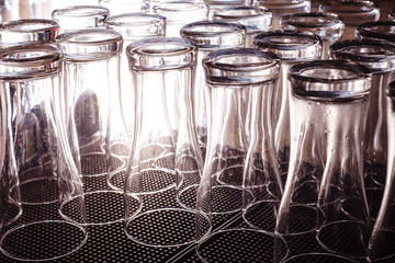 the light between glasses in the bar