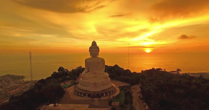 aerial view sunsetat Phuket big Buddha viewpoint. Phuket Big Buddha is one of the island most important and revered landmarks on Phuket island.