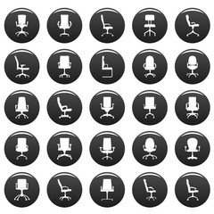 Office chair icons set. Simple illustration of 25 office chair vector icons black isolated