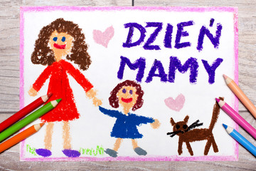Kolorowy ręczny rysunek przedstawiający laurkę na Dzień Matki - obrazy, fototapety, plakaty