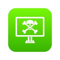 Computer monitor with a skull and bones icon digital green