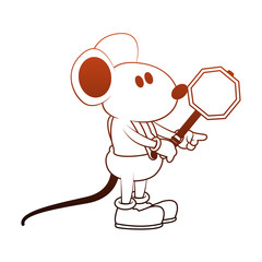 Worker mouse with road sign vector illustration graphic design
