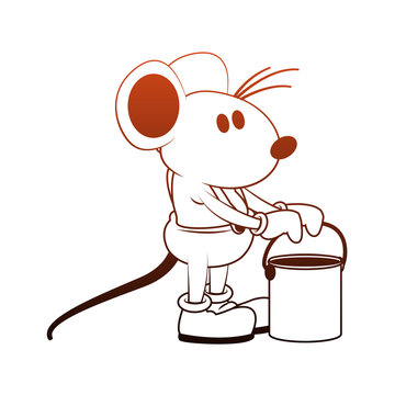 Worker mouse with paint bucket vector illustration graphic design