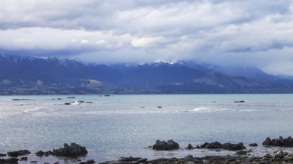 The Kaikoura Mountain Range on a Winter Day in New Zealand.