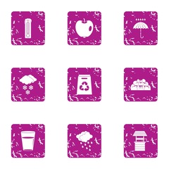 Eco place icons set, grunge style