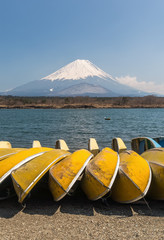 Mountain Fuji and Shojiko lake in spring season