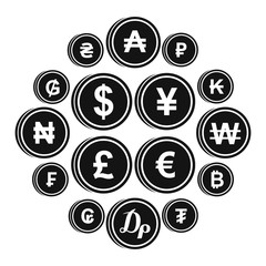 Currency from different countries icons set