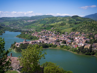 Fototapeta na wymiar Mercatale artificial lake seen from the fortress of Sassocorvaro, Italy.