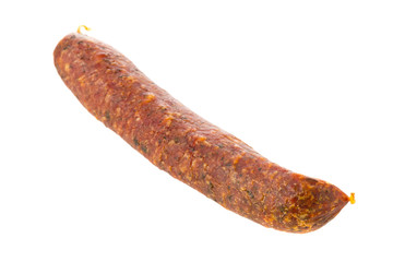 German specialty salami hard cured sausage whole over white
