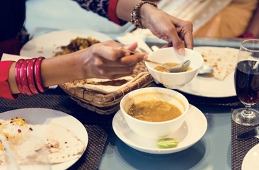 Family having Indian food
