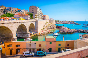 The Vallon des Auffes - fishing haven with small old houses, Marseilles, France © Olena Zn
