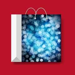 Shopping paper bag, vector marketing symbol isolated on a red background.