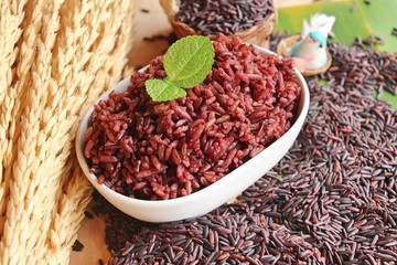 cooked black rice and raw organic riceberry rice