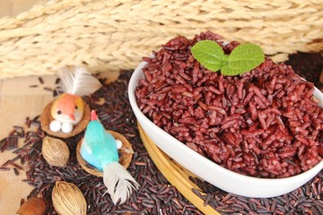 cooked black rice and raw organic riceberry rice