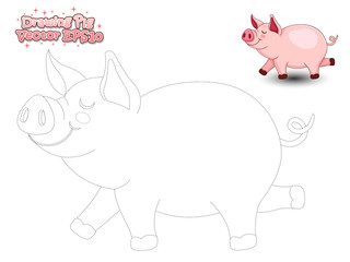 Drawing the Cute Cartoon Pig and Color. Educational game for Kids. Vector illustration