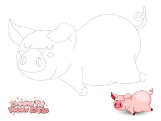 Drawing the Cute Cartoon Pig and Color. Educational game for Kids. Vector illustration
