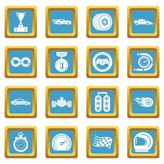 Car race icons set sapphirine square vector