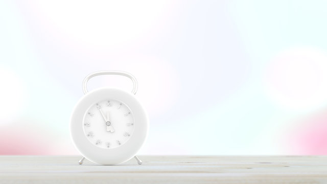 modern clock on wood table and blurred bokeh background