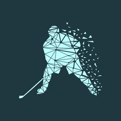 Professional hockey player. Cutout silhouette textured by lines and dots pattern.