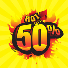 hot sale burn. discount 50%. business promotion. vector illustration. on Yellow background