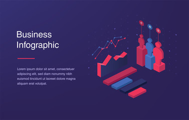 Web banner with neon light and modern 3d isometric infographic for your business presentations. Isometric gradient style. Home page concept. UI design mockup.