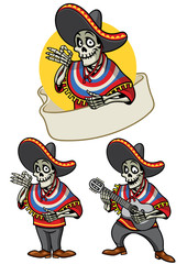 cartoon of skull mexican set