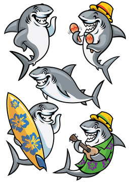 shark cartoon character set