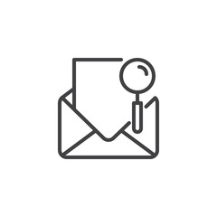 Search Mail outline icon. linear style sign for mobile concept and web design. Open Envelope message and magnifying glass simple line vector icon. Symbol, logo illustration. Pixel perfect vector