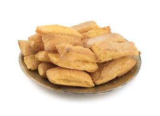 Crunchy Puff Snack Bakery Food Also Know As Khari Indian Tea Time Snack isolated on white background 
