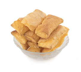 Crunchy Puff Snack Bakery Food Also Know As Khari Indian Tea Time Snack isolated on white background 