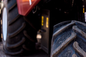 Close up new combine harvester on plant