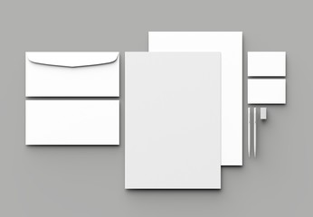 Corporate identity stationery mock up isolated on gray background. 3D illustrating.