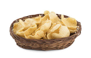 Indian Street Fried Heart Shaped Yellow Snack isolated on White Background