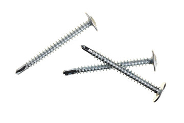 metal screws isolated on white background closeup. Top view