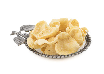 Indian Street Fried Heart Shaped Yellow Snack isolated on White Background