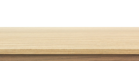 empty wooden shelf on white wall