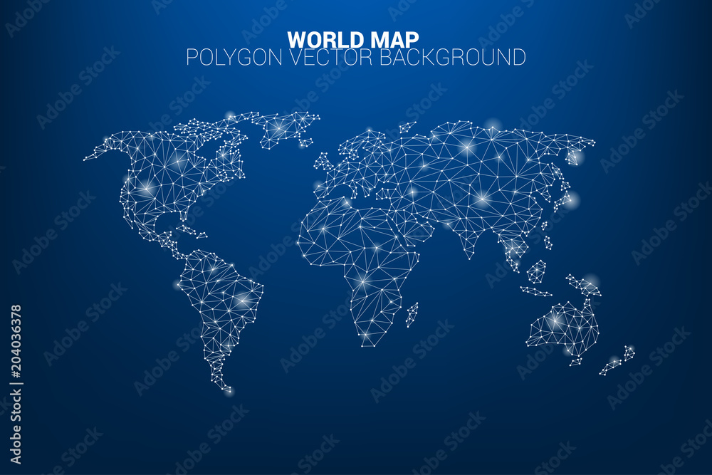 Aufkleber World map dot connection line polygon: concept of digital world, Data connection