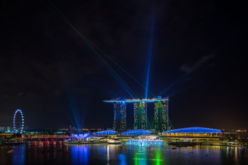 Naklejka na ściany i meble Spectra Light and Water Show Marina Bay Sand Casino Hotel Downtown Singapore