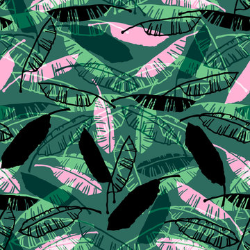 Seamless exotic pattern with palm leaves.