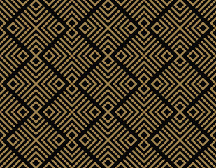 Abstract geometric pattern with lines, rhombuses A seamless vector background. black and gold texture