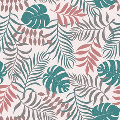 Tropical background with palm leaves. Seamless floral pattern. Summer vector illustration