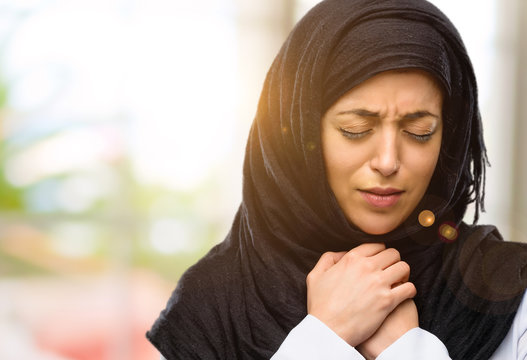 Young Arab Woman Wearing Hijab Crying Depressed Full Of Sadness Expressing Sad Emotion