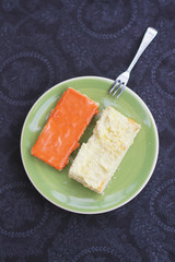 An orange King's Day take on classic, usually pink Dutch tompouce pastry
